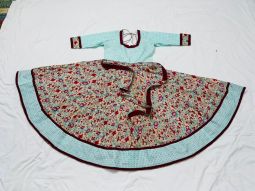 Green and Dark Red Anarkali Dress